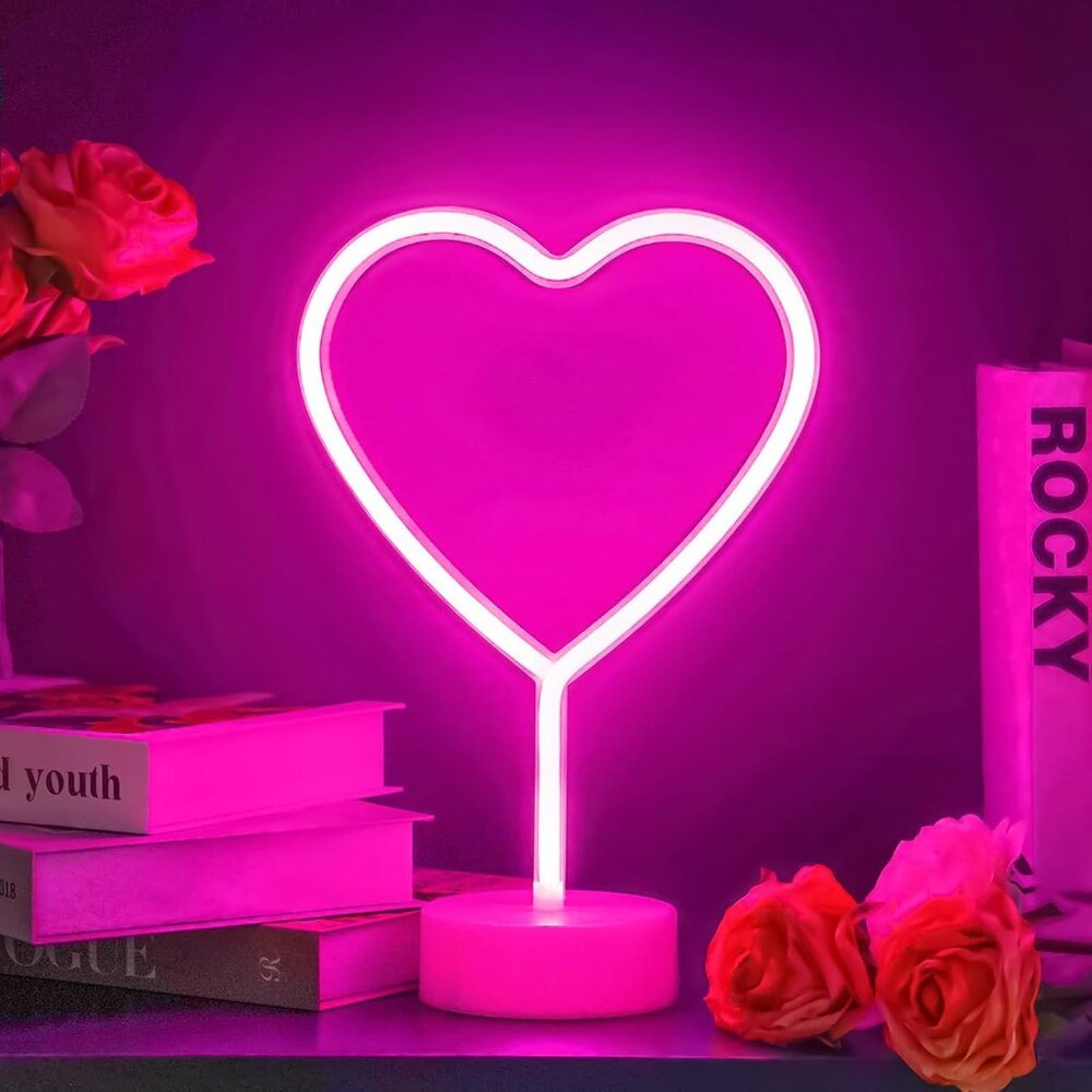 Pink Heart Neon Sign, Valentines Day Led Neon Light Battery Operated Or Usb Powe